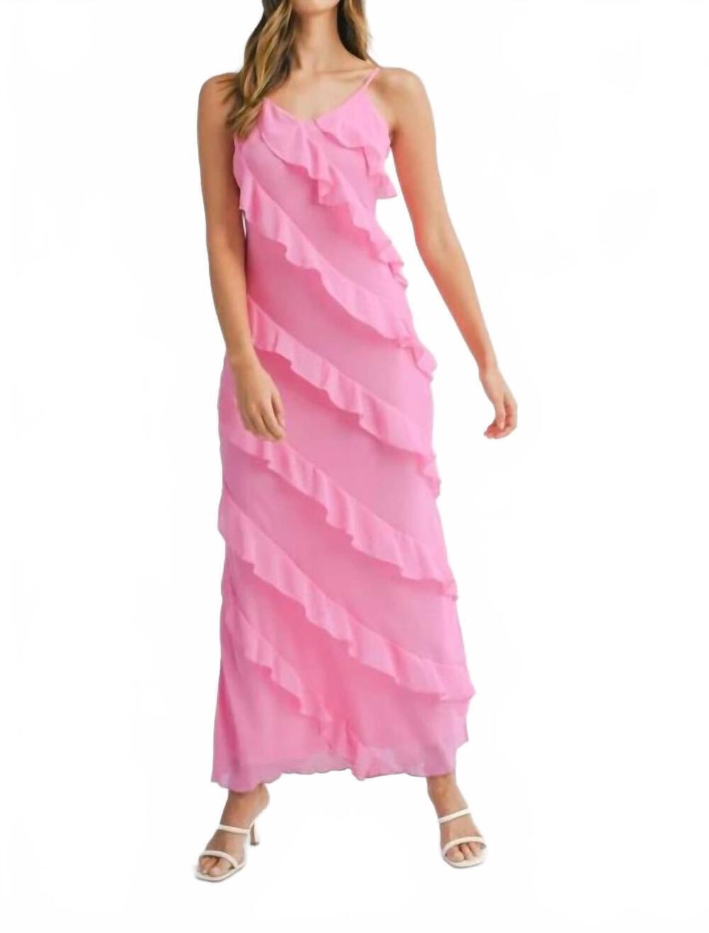 NEW MABLE asymmetrical tiered ruffled maxi dress in pink